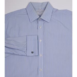Charles Tyrwhitt Blue Striped French Cuff Cotton Dress Shirt (42) 16.5-33